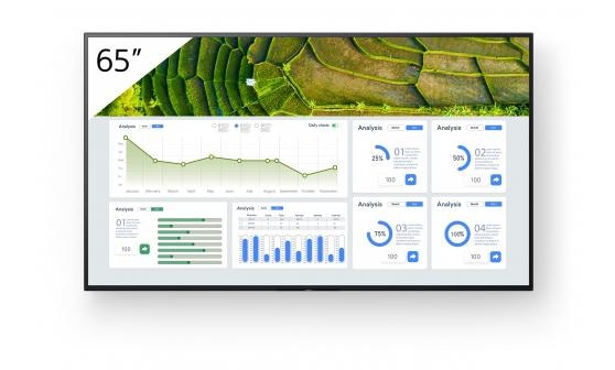 Monitor signage Sony BZ30L, 65", 440nit, 24/7, UHD, panel IPS, D-LED, 8ms, contrast static 1200:1, contrast dinamic 300000:1, mătuire 1%, Android 10, stocare 16GB. Miracast, Chromecast built-in, AirPlay, Apple HomeKit, Google Play Store. Conectivitate: WiFi (2.4GHz, 5GHz), BT 4.2, 1xComposit