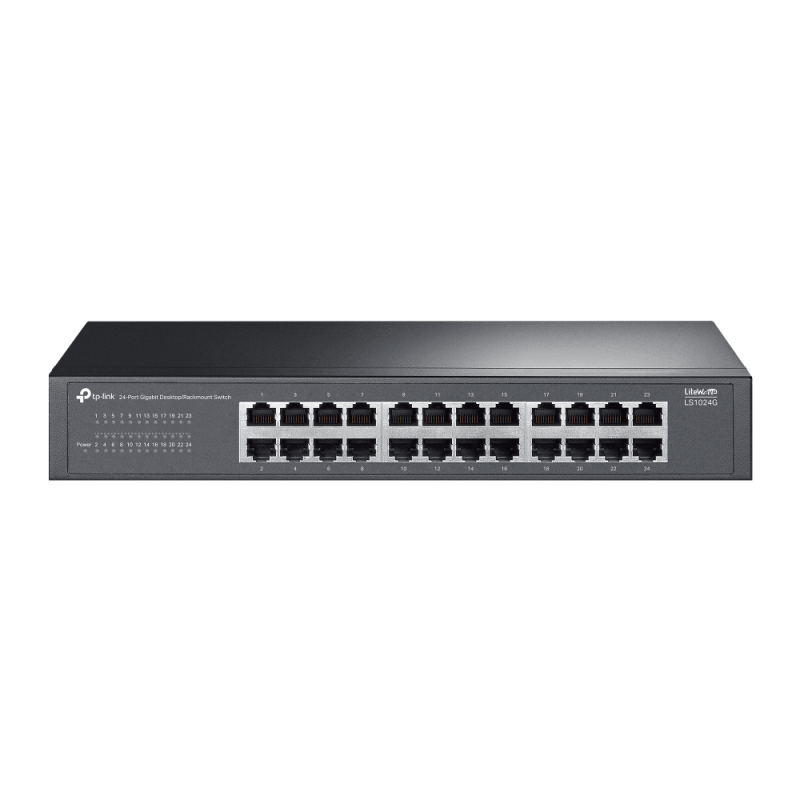 LiteWave 24-Port Gigabit Switch PORT: 24× Gigabit RJ45 Ports SPEC: 1U 13-inch Rack-mountable Steel Case FEATURE: Plug and Play