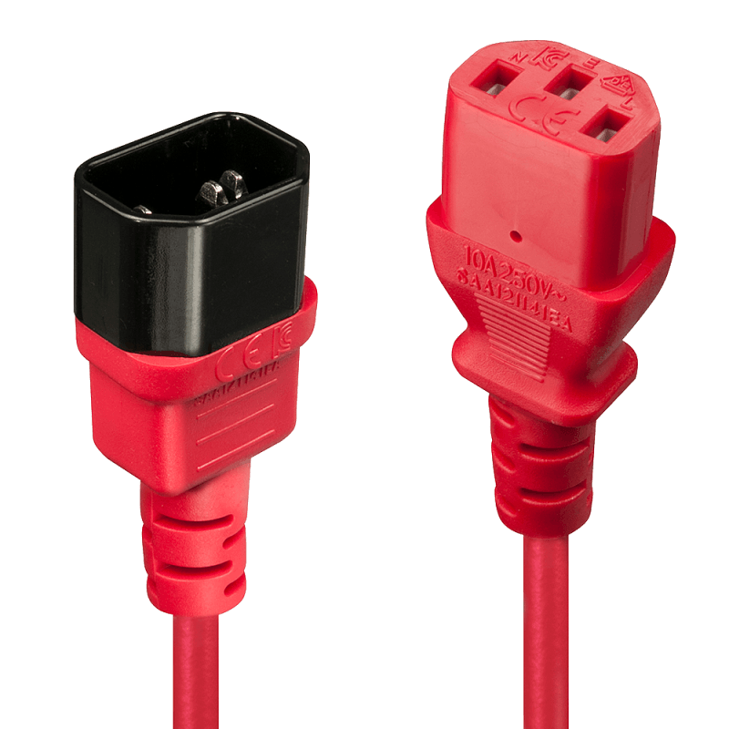 Cablu Lindy C14 to C13, lungime 0.5m, material cablu H05-VVF 3G 0.75mm, 3 fire, Connector A: IEC C14, Connector B: IEC C13, rosu