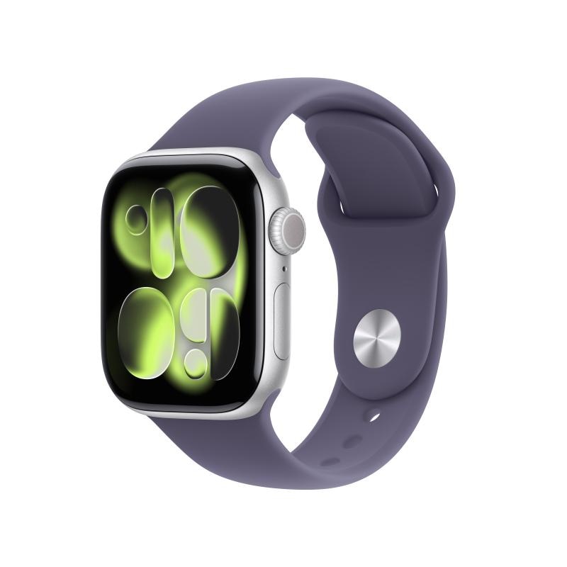Apple Watch Series 11 GPS + Cellular 42mm Silver Aluminium Case with Purple Fog Sport Band - S/M