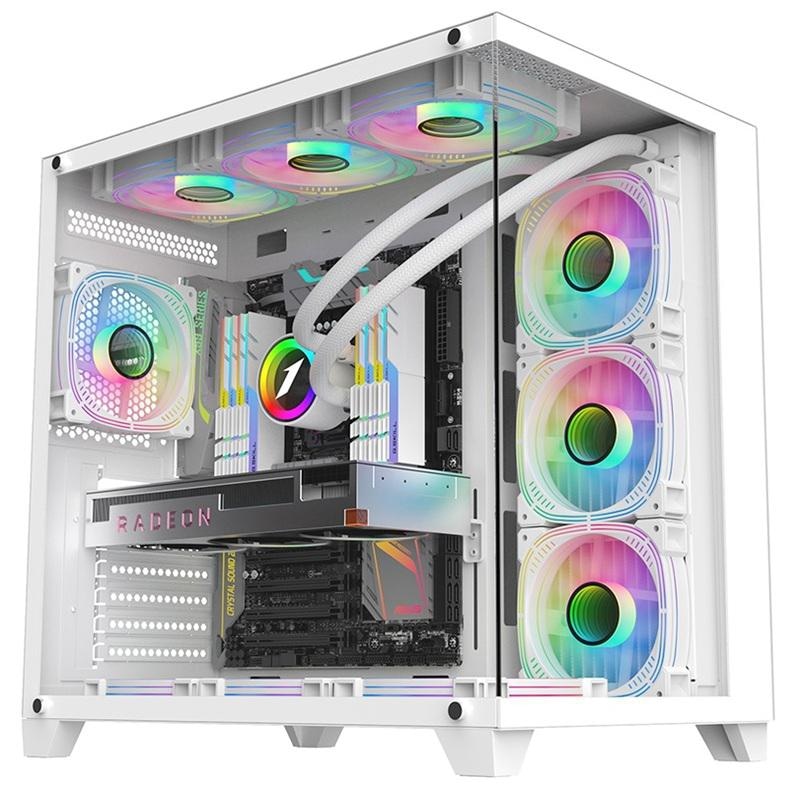 Carcasa 1stPLAYER Gaming MV8-TP-wh, 7 ventilatoare aRGB, telecomanda, ATX, alb