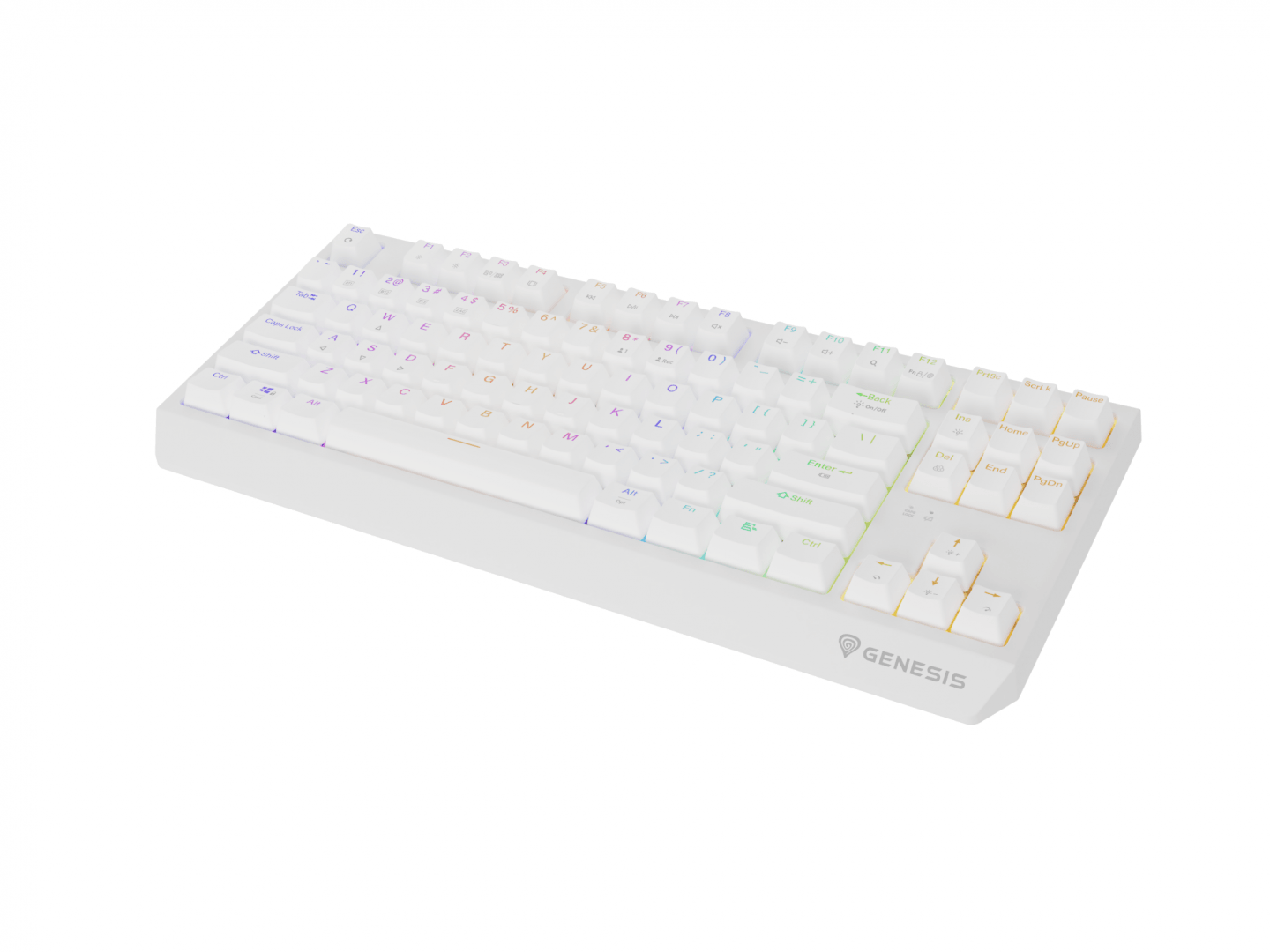 Tastatura gaming mecanica wireless Genesis Thor 230 TKL, iluminare RGB, 87 taste, 11 butoane multimedia, alb