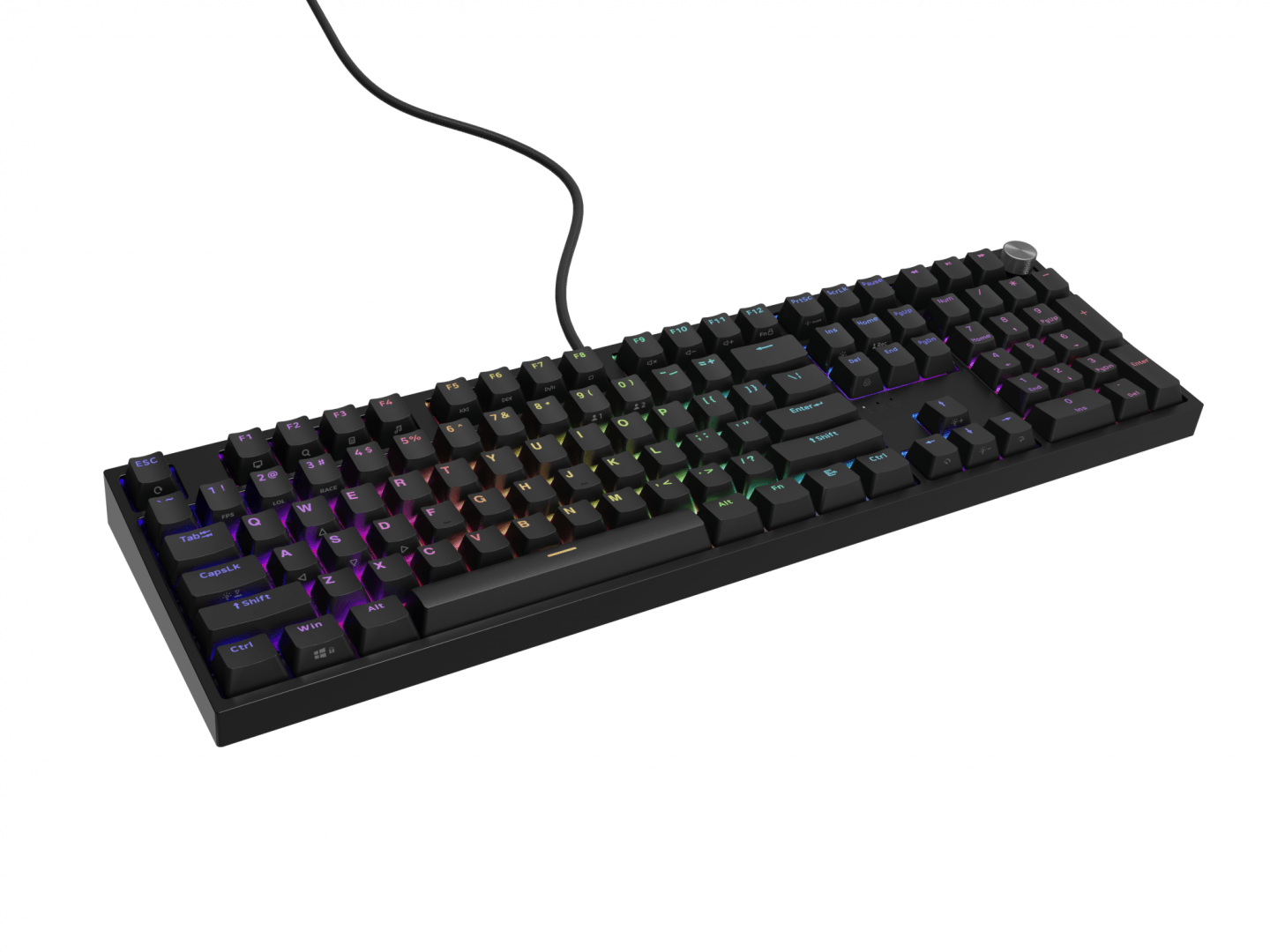 Tastatura gaming mecanica cu fir Genesis Thor 404 , iluminare RGB, switch-uri Peach, 107 taste, 11 butoane multimedia, negru