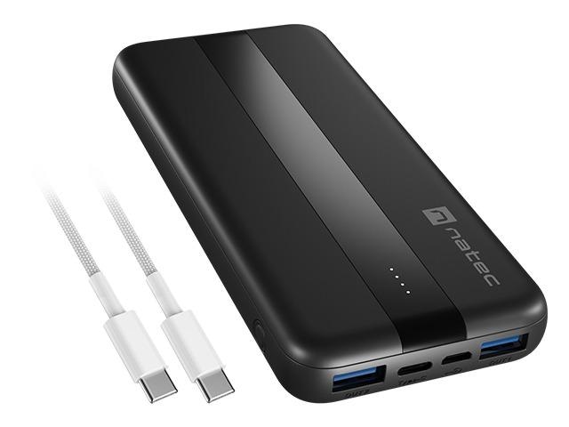 Baterie externa Natec, capacitate 10000 mAh, 3 porturi USB, baterie Li- Polymer, negru