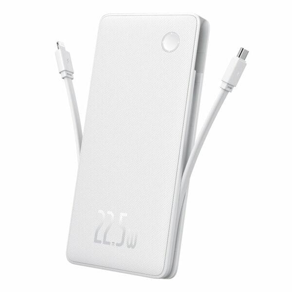 Baterie externa Baseus Airpow lite, 10000mAh, 22.5W, 1 x USB; 1 cablu x USB Type-C, 1 cablu x Iphone Lightning, total 3A, alb