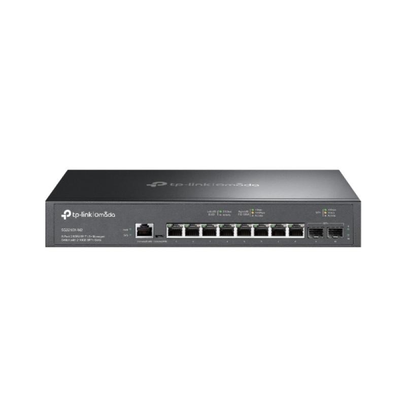 Switch TP-Link SG3210X-M2, 8 x porturi RJ 45, 2 x SFP+, viteza LAN 100/1000/2500 MBps, Layer L2+, capacitate 80 Gbps, dimensiuni 294 × 180 × 44 mm