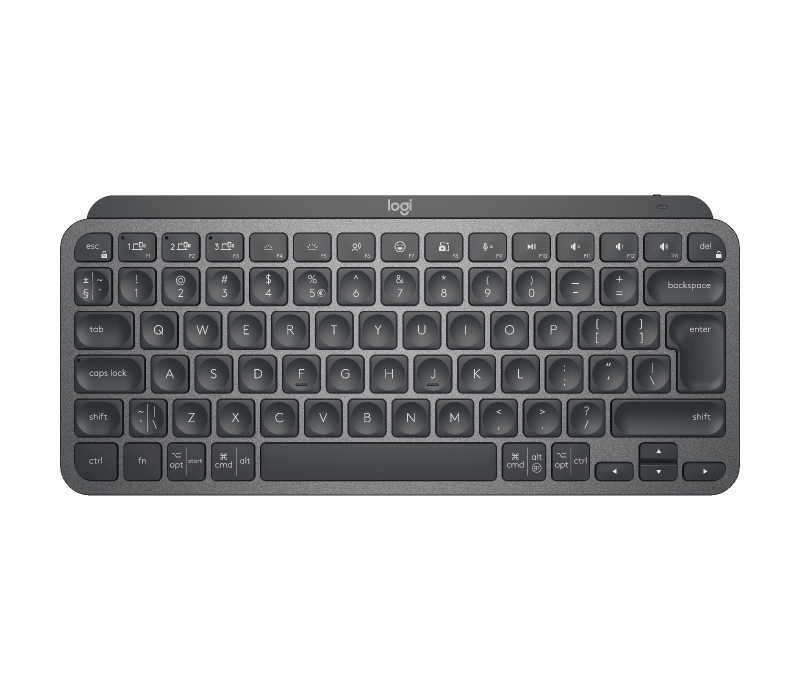 Logitech Master MX Keys Mini. Keyboard form factor: Mini. Keyboard style: Straight. Connectivity technology: Wireless, Device interface: RF Wireless + Bluetooth, Keyboard layout: QWERTY. Backlight type: LED. Recommended usage: Office. Product colour: Graphite