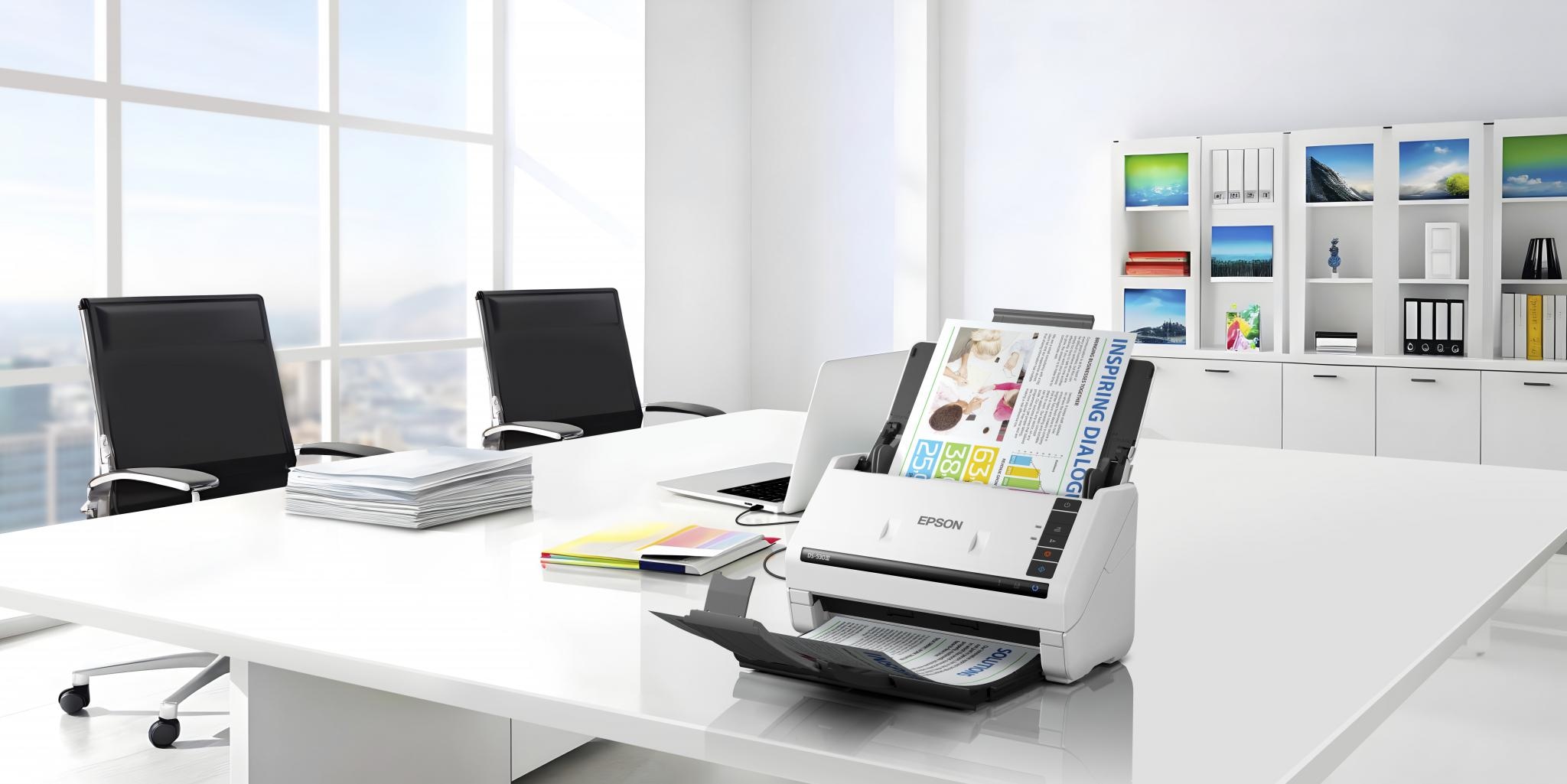 EPSON WORKFORCE DS-530III A4 SCANNER, format A4, Rezolutie: 600 x 600dpi, Senzor ultrasonic, CIS, Sursa lumina: LED, Viteza scanare: 40 ppm, Capacitate ADF: 60 coli, Volum zilnic: 6500 pagini, Duplex, Interfata: USB, Dimensiuni: 296 x 169 x 176 mm, 3.7kg, Format fisiere: BMP, JPEG, TIFF