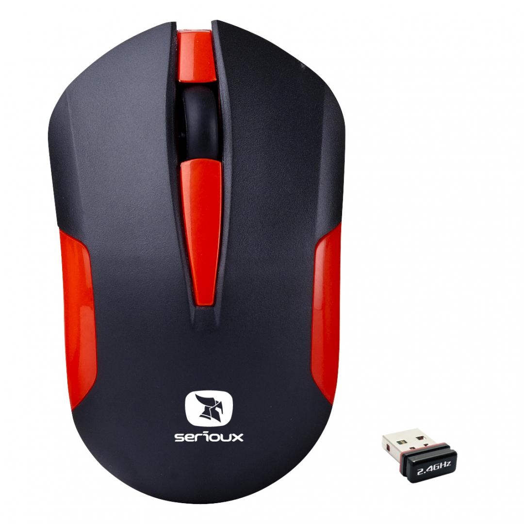 Mouse Serioux wireless, Drago 300, 1000dpi, rosu, baterie AA inclusa ,receptor nano, blister, USB