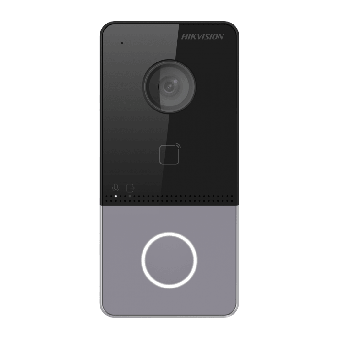 Post videointerfon de exterior WIFI Hikvision DS-KV6113-WPE1(C), montaj aparent pentru o familie, camera HD 2MP, True WDR, unghi vizualizare: Horizontal: 129° Vertical: 75°, iluminare IR 3 metri, cititor de card incorporat Mifare 13.56 MHz, comunicare audio bidirectionala, microfon omnidirectional