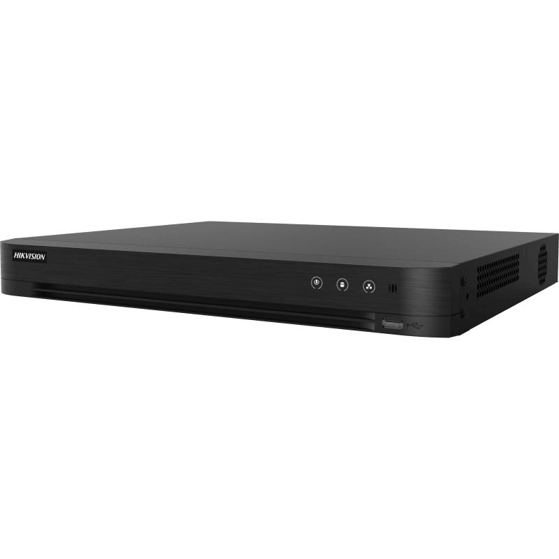 DVR Hikvision AcuSense 4 canale 5MP IDS-7204HUHI-M2/X, H.265 Pro+/H.265 Pro/H.265/H.264+/H.264 video compression, BNC interface (1.0 Vp-p, 75 Ω), supporting coaxitron connection, up to 8-ch IP camera inputs(up to 8MP), pana la 4K/8MP @ 8fps(1-ch); 3K/5MP @12fps encoding capability, intrari