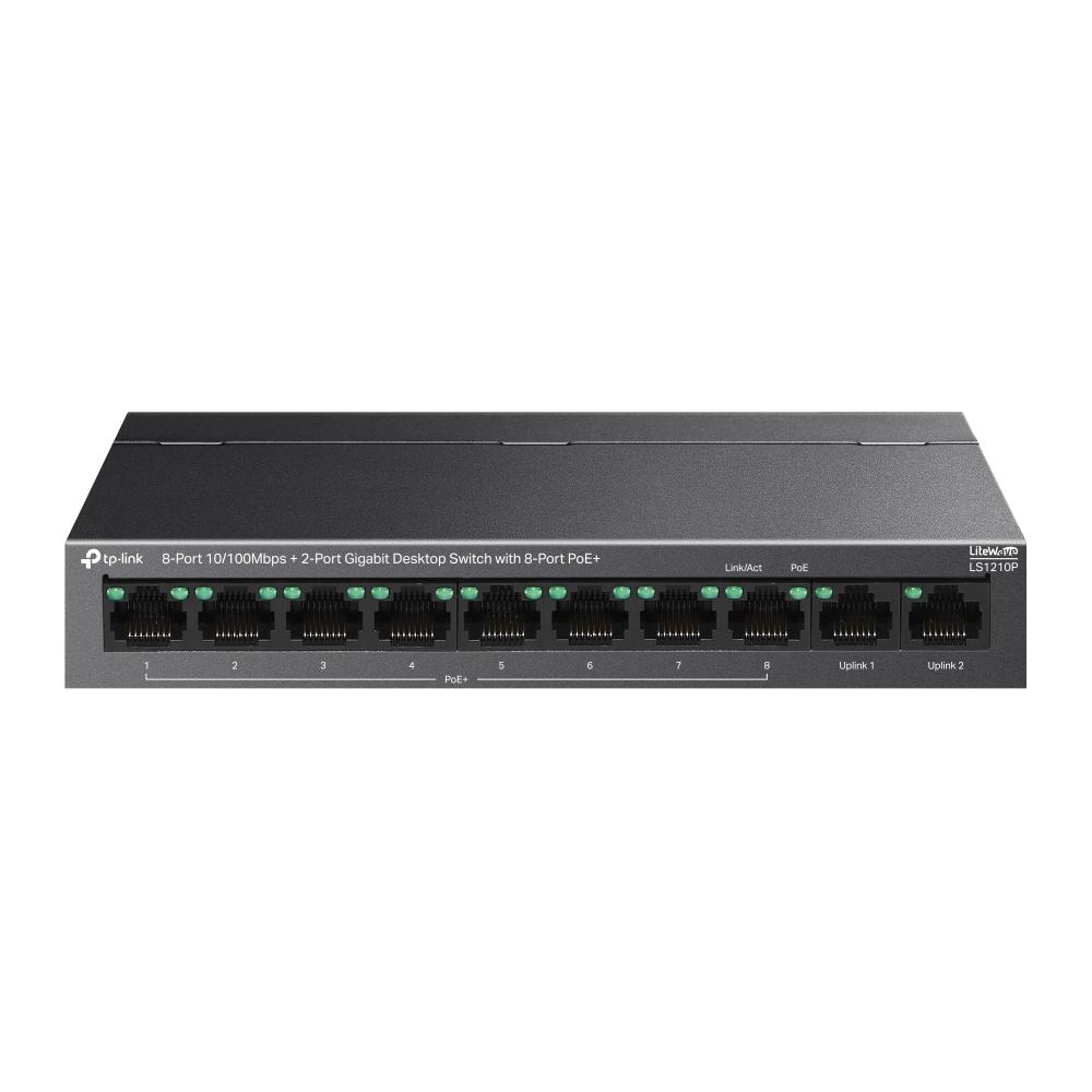 Switch TP Link 8-Port 10/100Mbps+2-Port Gigabit Desktop Switch with 8- Port PoE+, 10BASE-T: UTP category 3, 4, 5 cable (maximum 100m), 100BASE- TX: UTP category 5 or above cable (maximum 100m), 1000BASE-T: UTP category 5e or above cable (maximum 100m), 5.6 Gbps