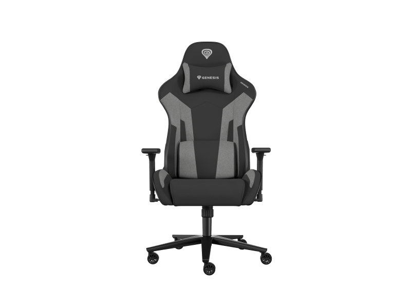Scaun gaming Genesis Nitro 720, material Synthetic PU + Textil, reglabil pe inaltime, greutate maxima suportata 150 kg, inaltime scaun reglabil 46.5 - 53.5 cm, spatar ajustabil 135°, dimensiuni roti 60mm, echipat cu piston cu gaz clasa 4, manere 3D, negru/gri