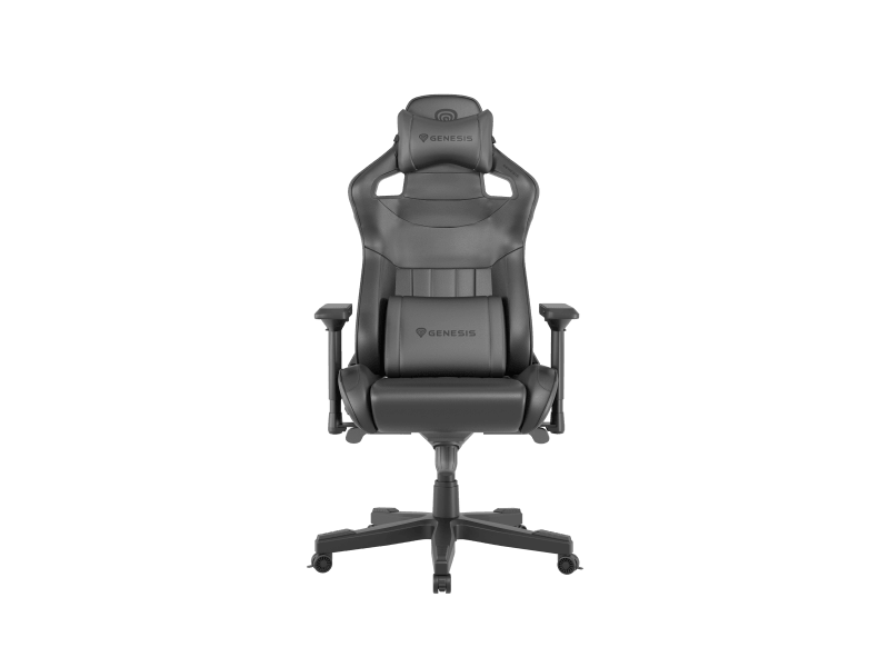 Scaun gaming Genesis Nitro 950, material piele ecologica, reglabil pe inaltime, greutate maxima suportata 150 kg, inaltime scaun reglabil 50 - 55 cm, spatar ajustabil 160°, dimensiuni roti 60mm, echipat cu piston cu gaz clasa 4, manere 4D, negru