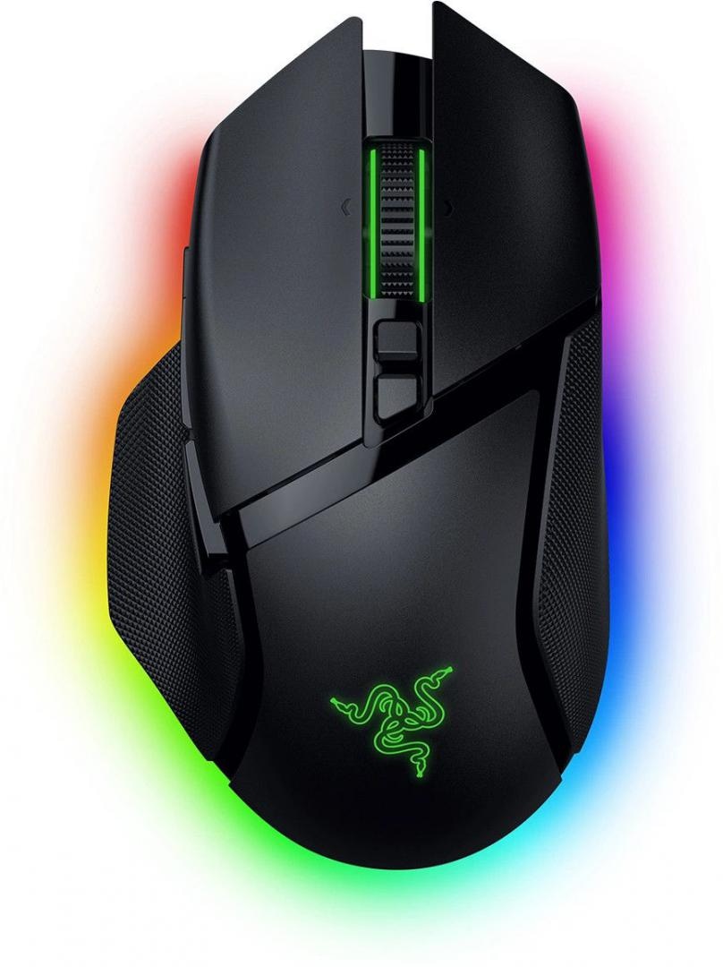 Razer Basilisk V3 35K, wireless, bluetooth, rezolutie maxima 35000 DPI, 11 butoane programabile, autonomie pana la 140h (mod wireless, miscare constanta la 1000Hz), pana la 210h (mod bluetooth), iluminare Razer Chroma™ RGB, senzor Focus Pro 35K Optical Sensor Gen-2, negru