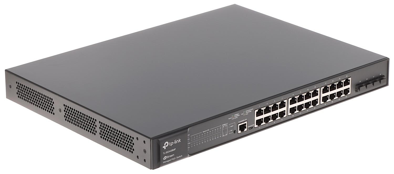 "JetStream™ 28-Port Gigabit L2+ Managed Switch with 24-Port PoE+ PORT: 24× Gigabit PoE+ Ports, 4× Gigabit SFP Slots, RJ45/Micro-USB Console Port SPEC: 802.3at/af, 384 W PoE Power, 1U 19-inch Rack-mountable Steel Case FEATURE: Integration with JetStream™ SDN Controller,Static Routing, OAM, 802.1Q