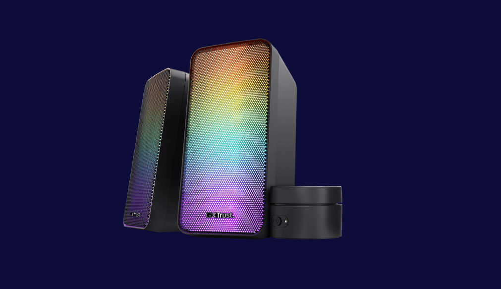 Trust GXT 611 WEZZ 2.0 Speaker Set LED Remote control wired Controls on/off, volume control, right Connection type wired Cable length power cable 180 cm Cable length audio cable 180 cm Cable length satellite cable 120 cm Power output (peak) 12 W Power output (RMS) 6 W Power output - satellite